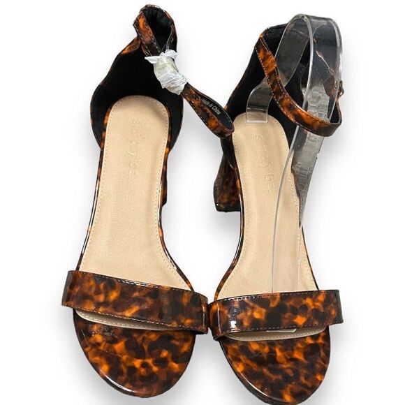 Simply Be Tortoise Ankle Strap Block Heels Womens 8 Wide Brown Open Toe Sexy New - Picture 4 of 15